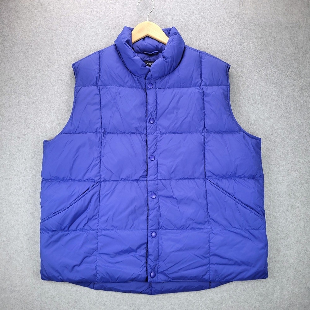 Lands End Down Puffer Vest Mens XL 46-48 Blue Quilted Snap Front Insulated